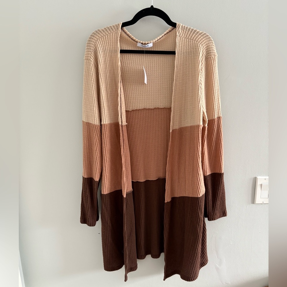 Jenny Boston Open-Front Color Block Sweater